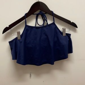 Milly Cabana Halter Neck Navy Ruffle Bikini Top